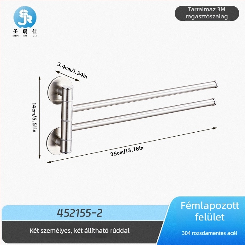 Fúrás nélküli törölközőtartó 304 rozsdamentes acélból fürdőszobára, forgó törölközőkar és tároló, 2–4 réteg