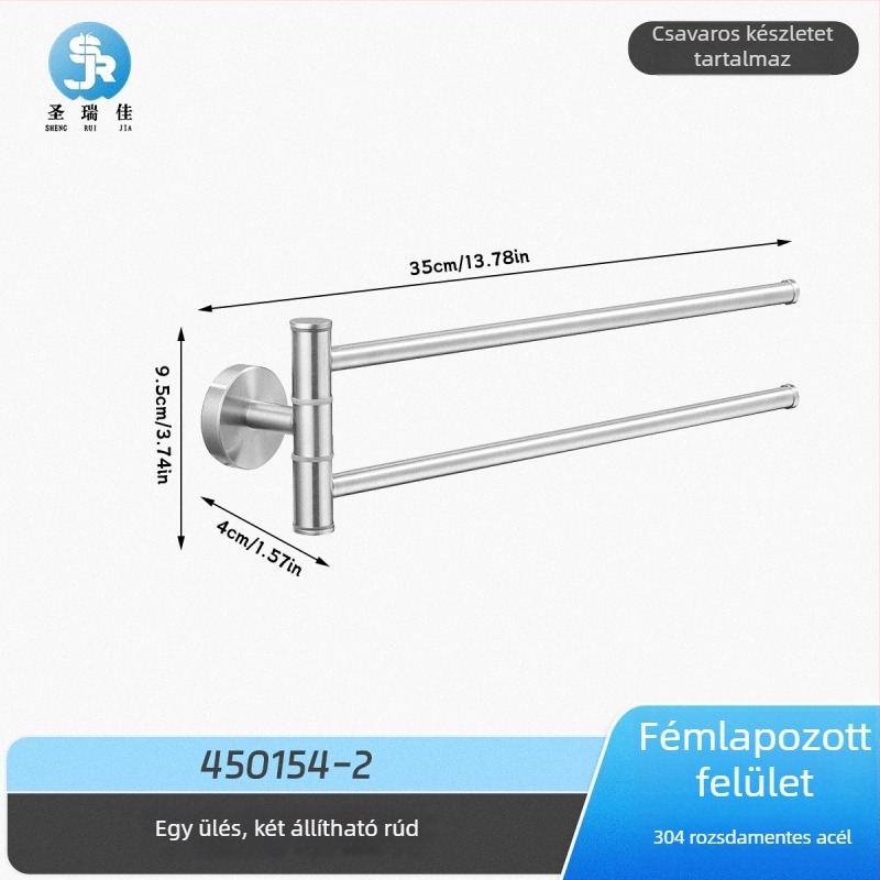 Fúrás nélküli törölközőtartó 304 rozsdamentes acélból fürdőszobára, forgó törölközőkar és tároló, 2–4 réteg