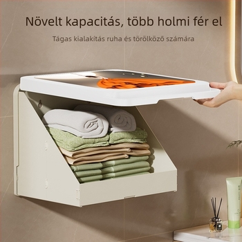 Falra szerelhető fürdőszobai tároló, hajtogatható műanyag, polírozott felület, teherbírás 10 kg