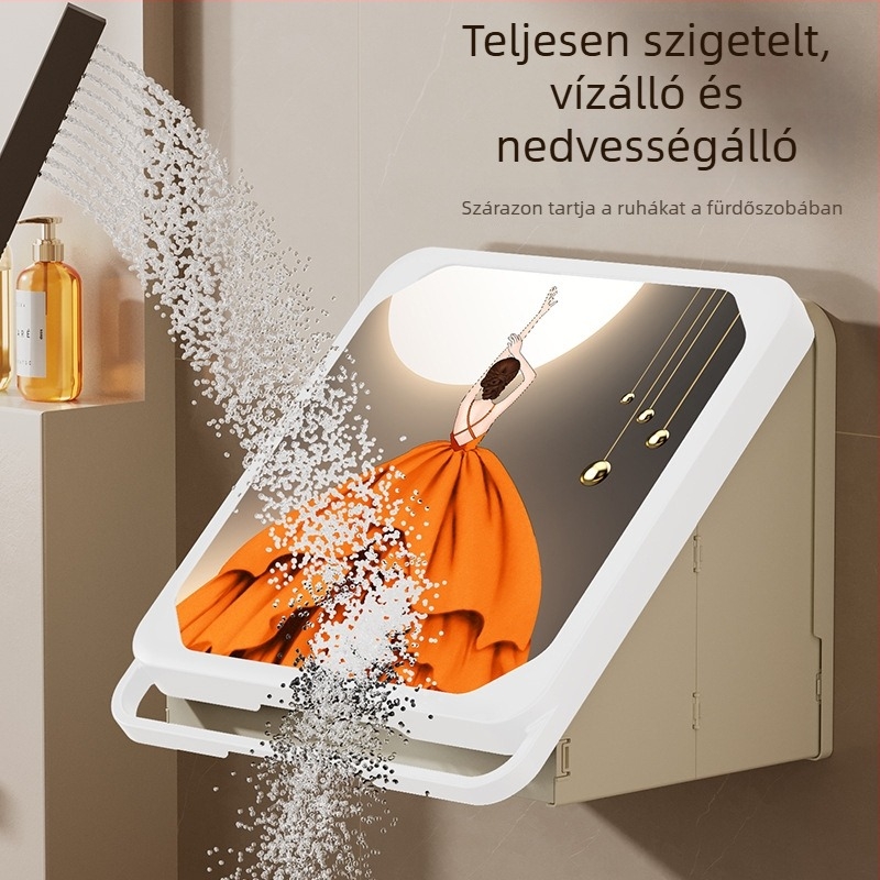 Falra szerelhető fürdőszobai tároló, hajtogatható műanyag, polírozott felület, teherbírás 10 kg