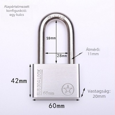 304 rozsdamentes acél lakat, lopás elleni, vízálló, egyenes nyitású, Sbe modell, modern minimalista design