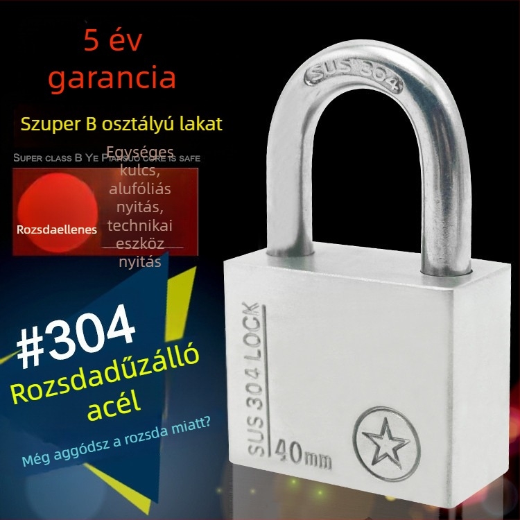 304 rozsdamentes acél lakat, lopás elleni, vízálló, egyenes nyitású, Sbe modell, modern minimalista design