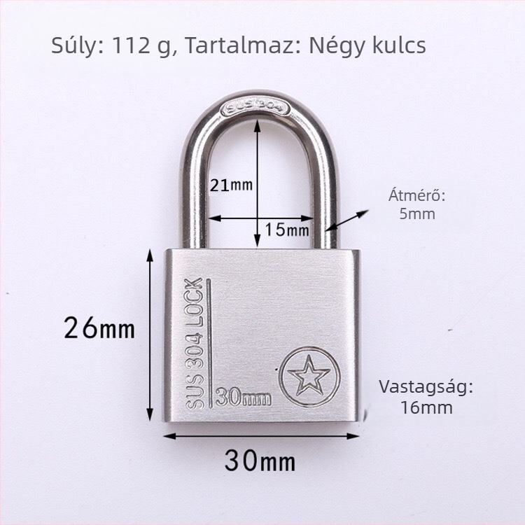 304 rozsdamentes acél lakat, lopás elleni, vízálló, egyenes nyitású, Sbe modell, modern minimalista design