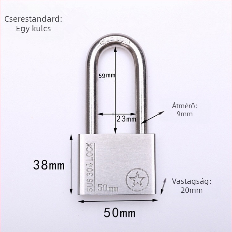 304 rozsdamentes acél lakat, lopás elleni, vízálló, egyenes nyitású, Sbe modell, modern minimalista design
