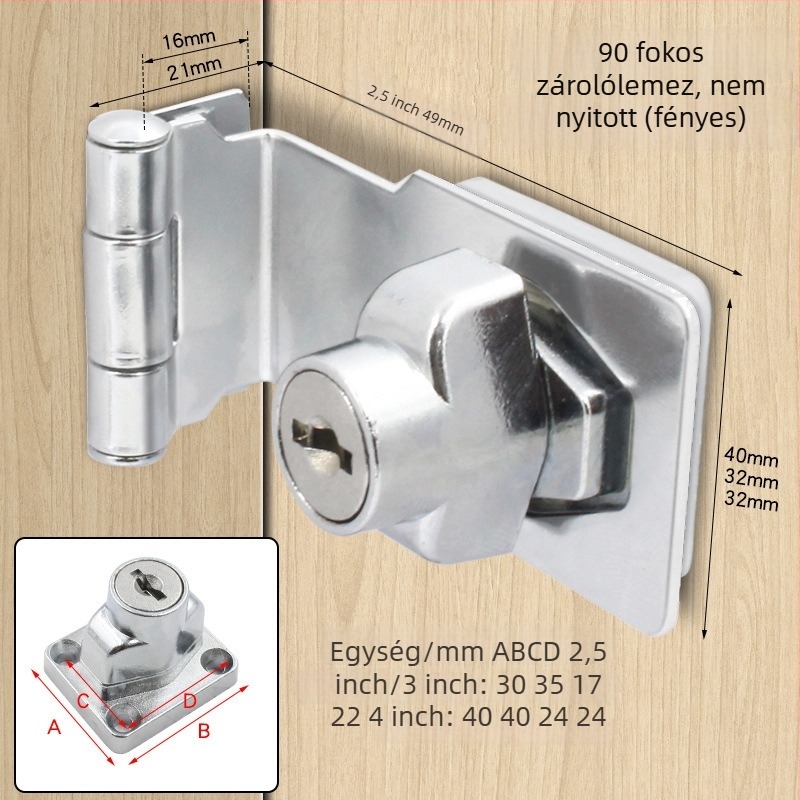 Jin Aoding cinkötvözetű szekrényzár, fúrás nélküli telepítés, 90°-os sarokzár fiók/szekrényhez, modell 2023.1.7, licencelt magáncímke elérhető