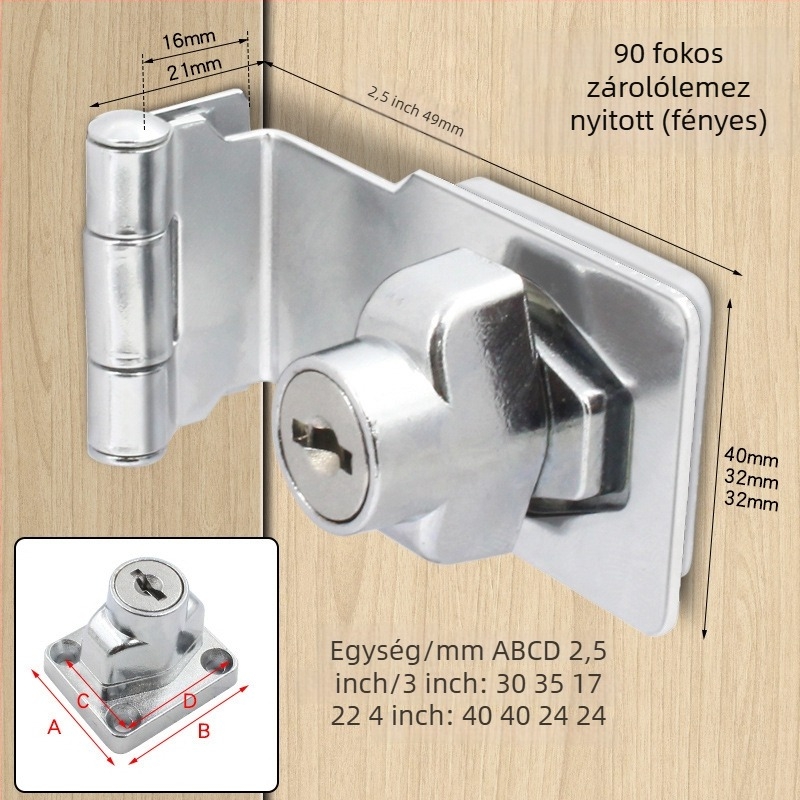 Jin Aoding cinkötvözetű szekrényzár, fúrás nélküli telepítés, 90°-os sarokzár fiók/szekrényhez, modell 2023.1.7, licencelt magáncímke elérhető