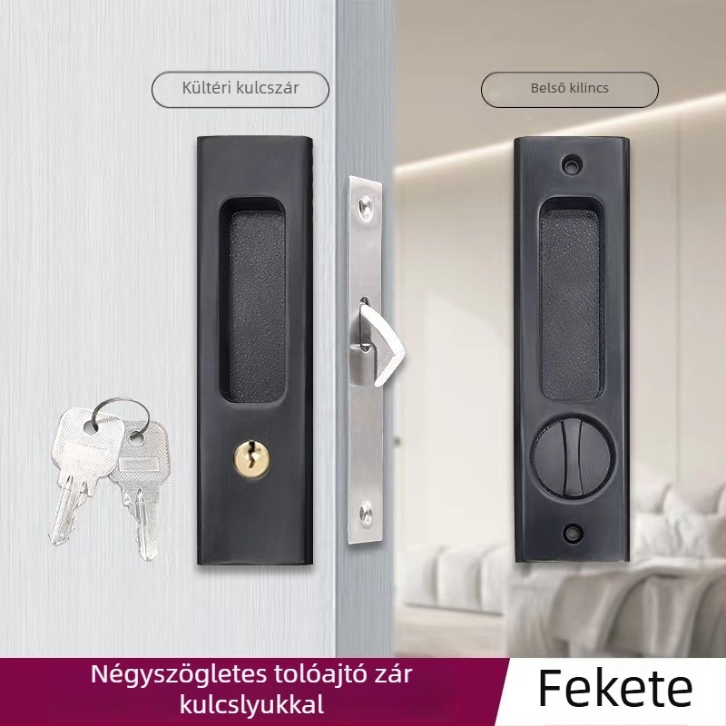 Asabi 9026 csúszóajtó zár, cinkötvözetből készült, beépített fogantyúval, rejtett mechanizmus, fa ajtókhoz, ideális erkély- és konyhai ajtókhoz, modern minimalist stílus