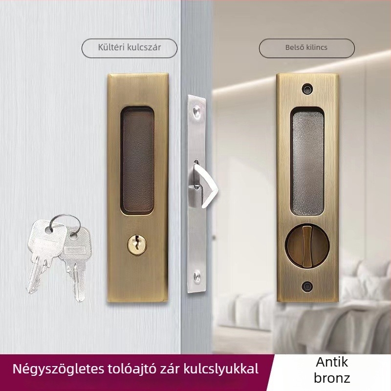 Asabi 9026 csúszóajtó zár, cinkötvözetből készült, beépített fogantyúval, rejtett mechanizmus, fa ajtókhoz, ideális erkély- és konyhai ajtókhoz, modern minimalist stílus