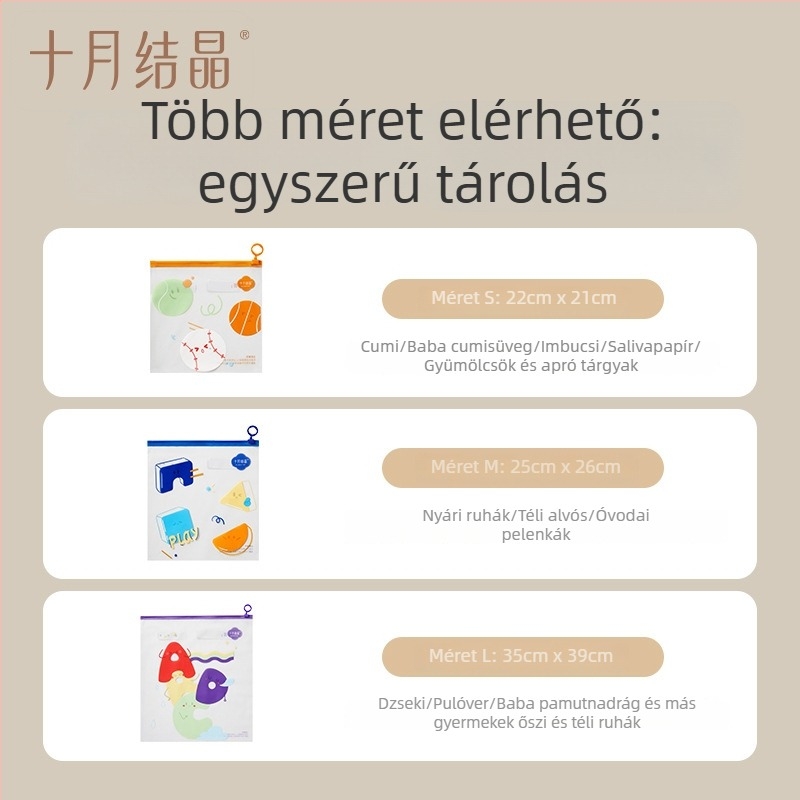 October Crystal Baba pelenka-tároló táskák cipzáras zárással és pull-tab megoldással, PE anyag, 10 darab