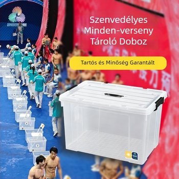 Tároló doboz PP műanyagból, 20–30 L, fedéllel, hordozható, mozgatható