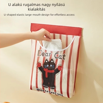 Hálós falra szerelhető szemeteszsák-tároló, konyhai használatra, aranyos cartoon stílus, többfunkciós.