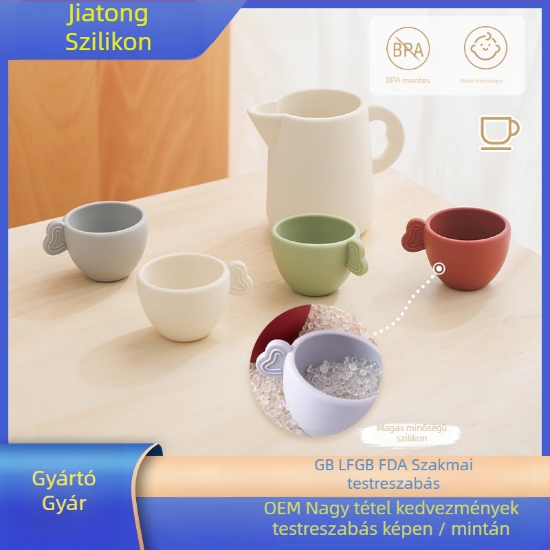 Gyerekeknek szilikon teáskészlet – szerepjáték konyhai játék, 4-6 éveseknek, szilikon anyag, fejleszti a szem-kéz koordinációt és a képzeletet