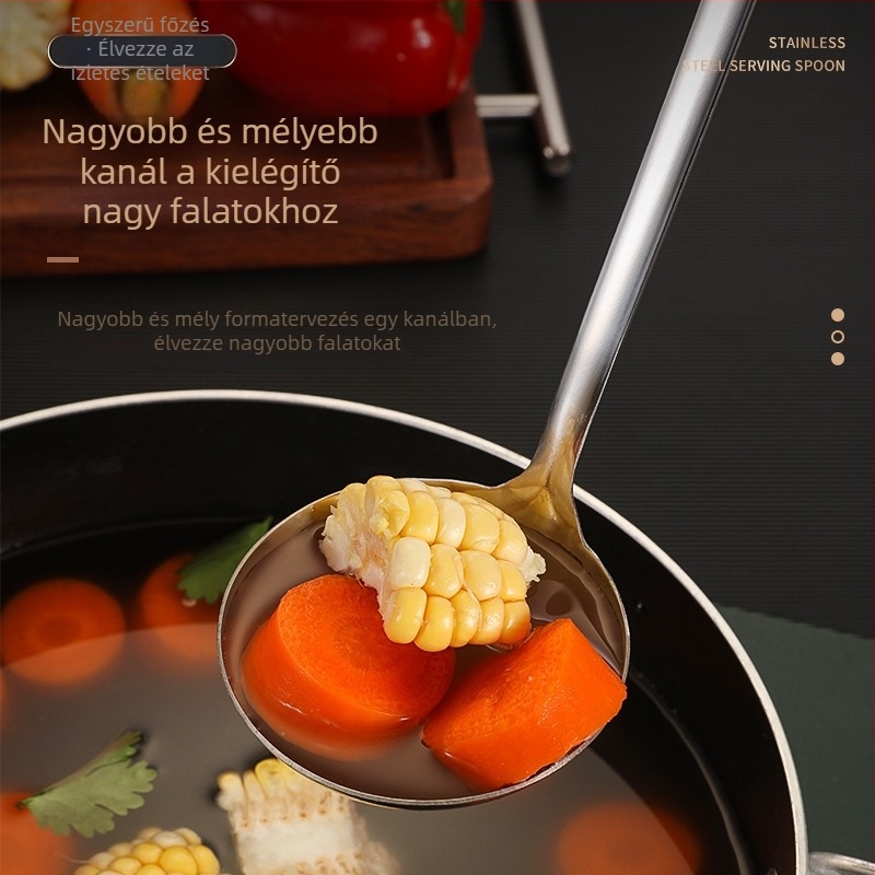 Rozsdamentes acélból készült leveses kanál és szűrő készlet – vastag falú kialakítás, nagy hőmérséklet-ellenállás, rozsdamentes acél nyél és kanál, logó nyomtatás, testreszabás