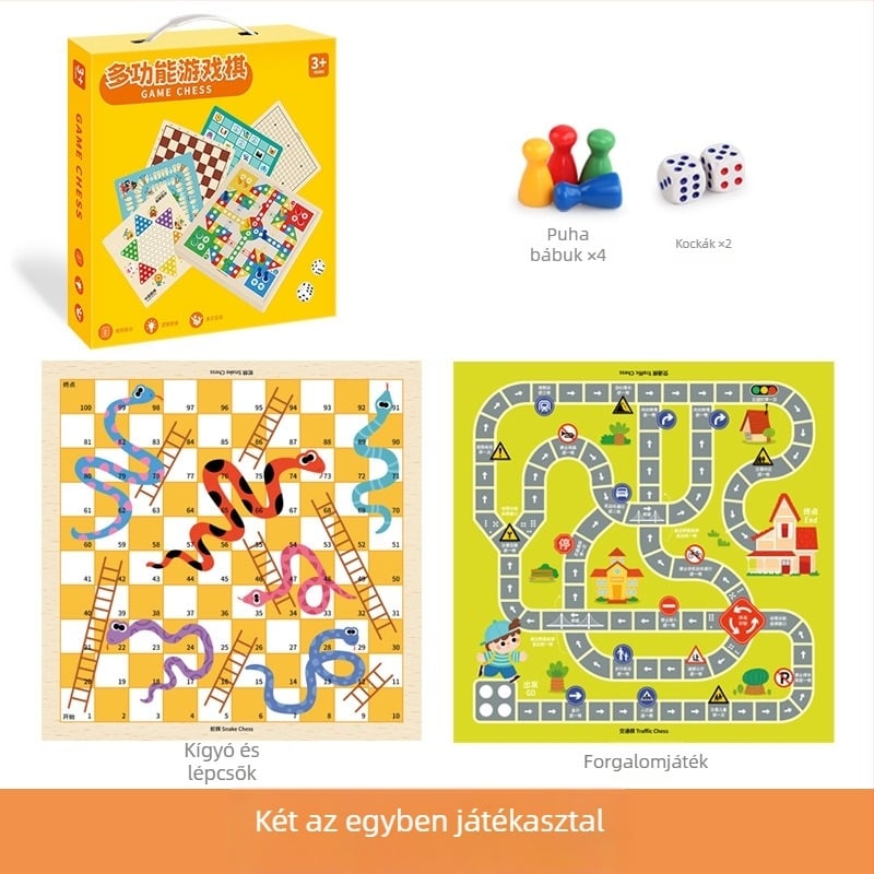 Két az egyben, fa játék gyerekeknek: Gomoku és repülő sakk, hordozható ajándékdobozzal; elősegíti a szellemi fejlődést és a kéz-szem koordinációt.