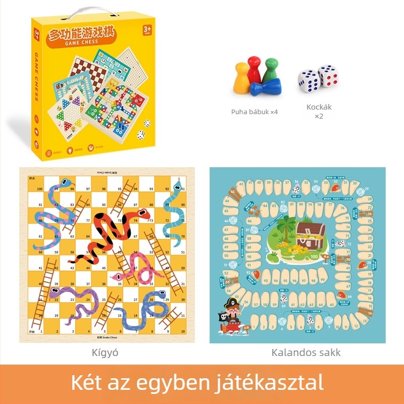 Két az egyben, fa játék gyerekeknek: Gomoku és repülő sakk, hordozható ajándékdobozzal; elősegíti a szellemi fejlődést és a kéz-szem koordinációt.