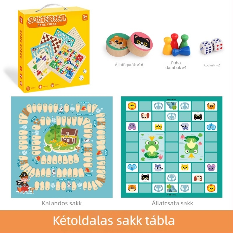 Két az egyben, fa játék gyerekeknek: Gomoku és repülő sakk, hordozható ajándékdobozzal; elősegíti a szellemi fejlődést és a kéz-szem koordinációt.