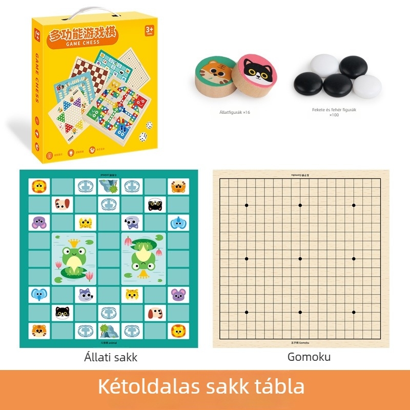Két az egyben, fa játék gyerekeknek: Gomoku és repülő sakk, hordozható ajándékdobozzal; elősegíti a szellemi fejlődést és a kéz-szem koordinációt.