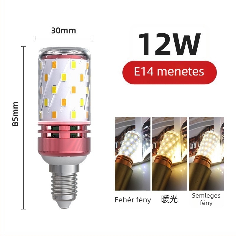 LED kukoricaizzó, E27/E14 talp, 220V, 1000 lm, 3000K, 360° fénycsóva