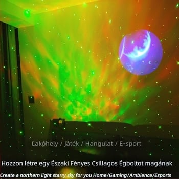 Hold lámpa csillagos ég projektorral, USB-tápellátás, Bluetooth hangszóró, LED hangulatfény, asztali használatra