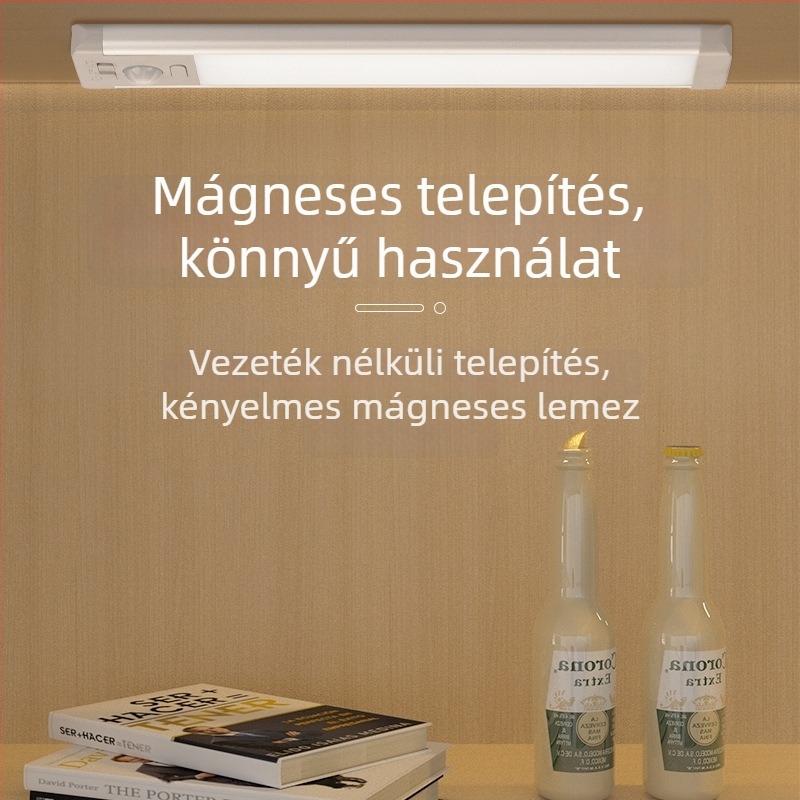 Szenzoros éjszakai lámpa szekrényhez — vezeték nélküli, hosszú öntapadós szalag, beépített akkumulátor, három színhőmérséklet, 16 színváltozat