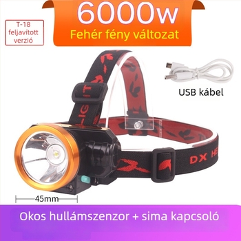 Éjszakai horgászathoz fejfény - újratölthető LED, indukciós kapcsoló, könnyű műanyag test, hatótávolság 200–500 m