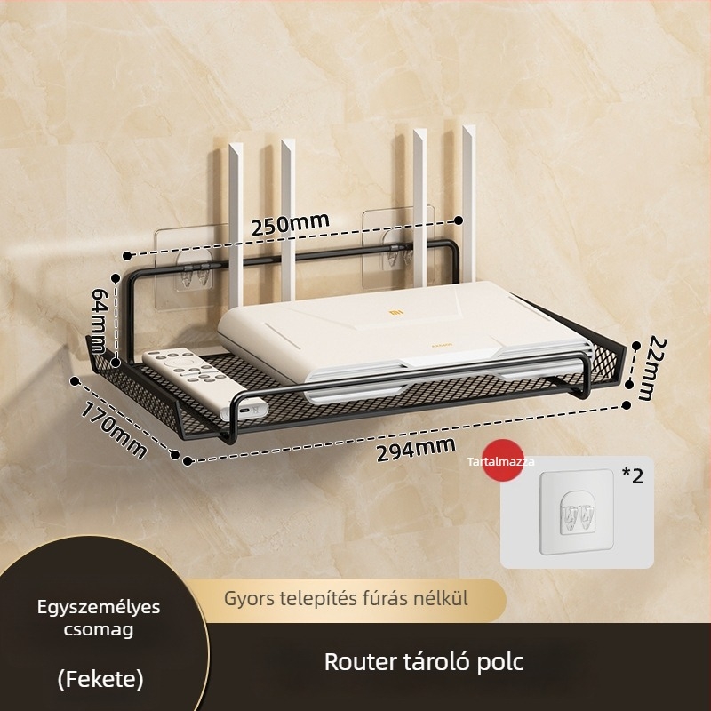 Router tároló polc kollégiumhoz – falra szerelhető, fúrás nélküli, szénacélból, 1 réteg, nappali tároláshoz