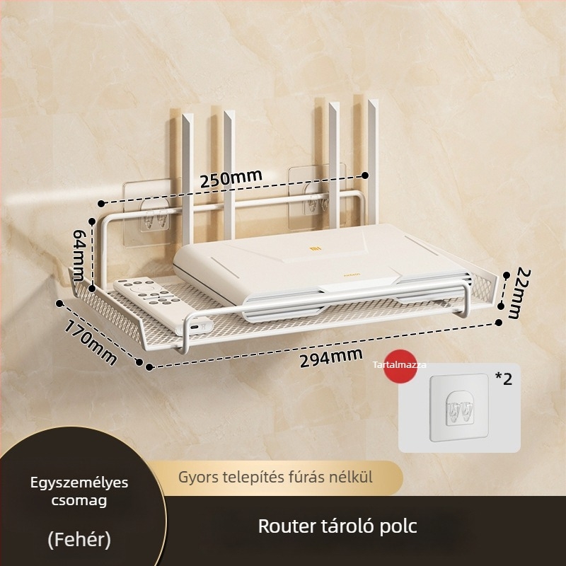 Router tároló polc kollégiumhoz – falra szerelhető, fúrás nélküli, szénacélból, 1 réteg, nappali tároláshoz