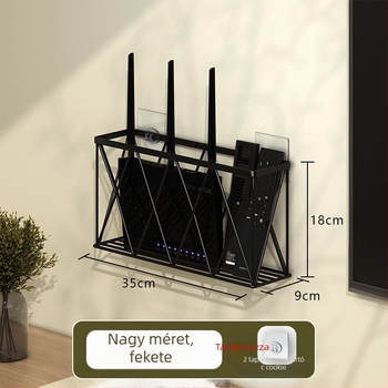 Fali tartó routerhez és set-top boxhoz - fúrás nélkül, szénacélból, modern minimalista stílus, kampós szerelés, 1-szintes polc, alkalmas konyhában, hálószobában, fürdőben és nappaliban