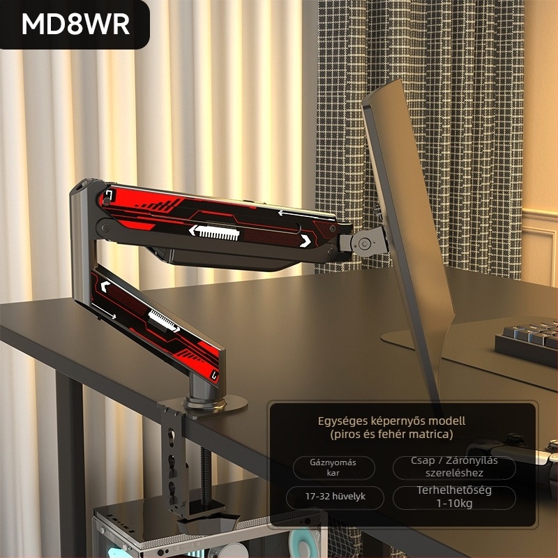 Md8 Frissített Monitorkar – hidegen horganyzott acél, kompatibilis 17–32 inch monitorokkal, 3 kg tömeg, forgó cantilever asztali állvány