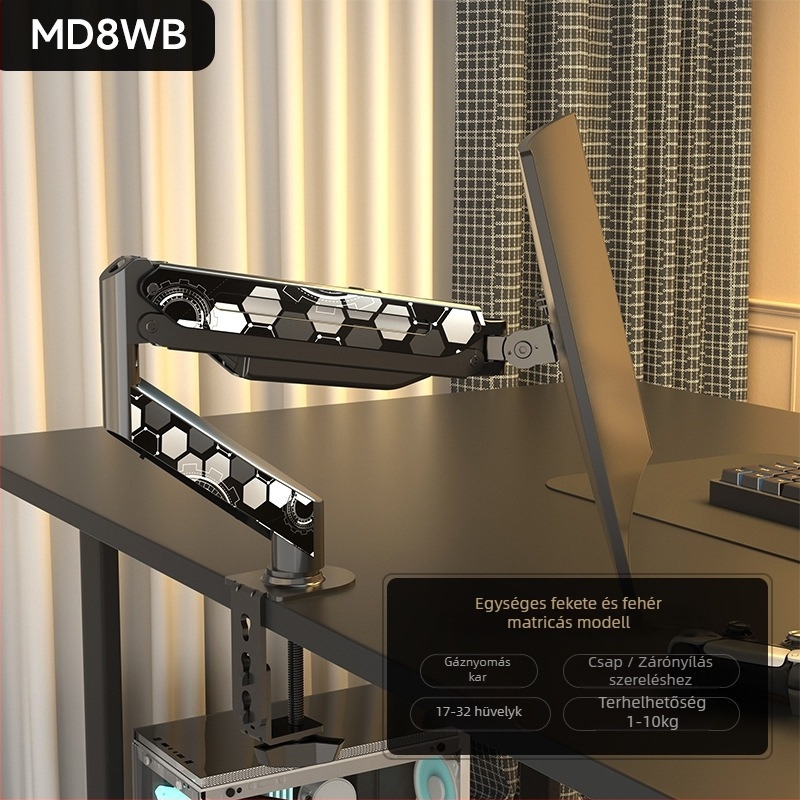Md8 Frissített Monitorkar – hidegen horganyzott acél, kompatibilis 17–32 inch monitorokkal, 3 kg tömeg, forgó cantilever asztali állvány