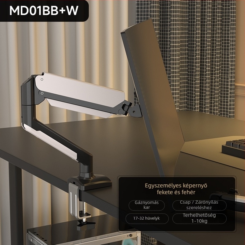 Md8 Frissített Monitorkar – hidegen horganyzott acél, kompatibilis 17–32 inch monitorokkal, 3 kg tömeg, forgó cantilever asztali állvány