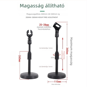 Asztali mikrofonállvány nehéz fém korong alapú, állítható magasságú, kondenzátor mikrofonnal kompatibilis, MILESNG ZM02