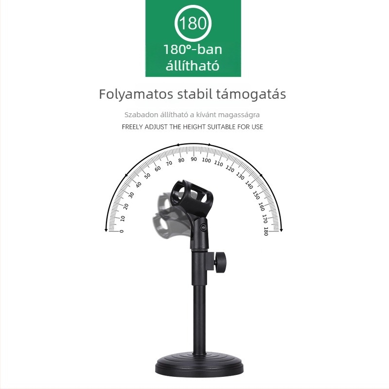 Asztali mikrofonállvány nehéz fém korong alapú, állítható magasságú, kondenzátor mikrofonnal kompatibilis, MILESNG ZM02