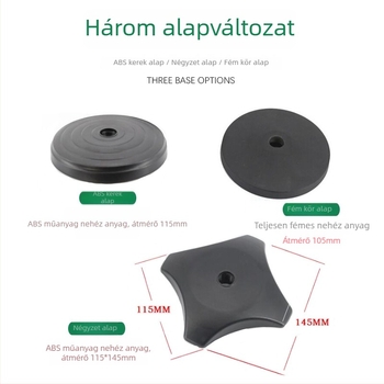 Asztali tartó telefonhoz és mikrofonhoz állítható világítással élő közvetítéshez, kerek korong alap, fémcső konstrukció.