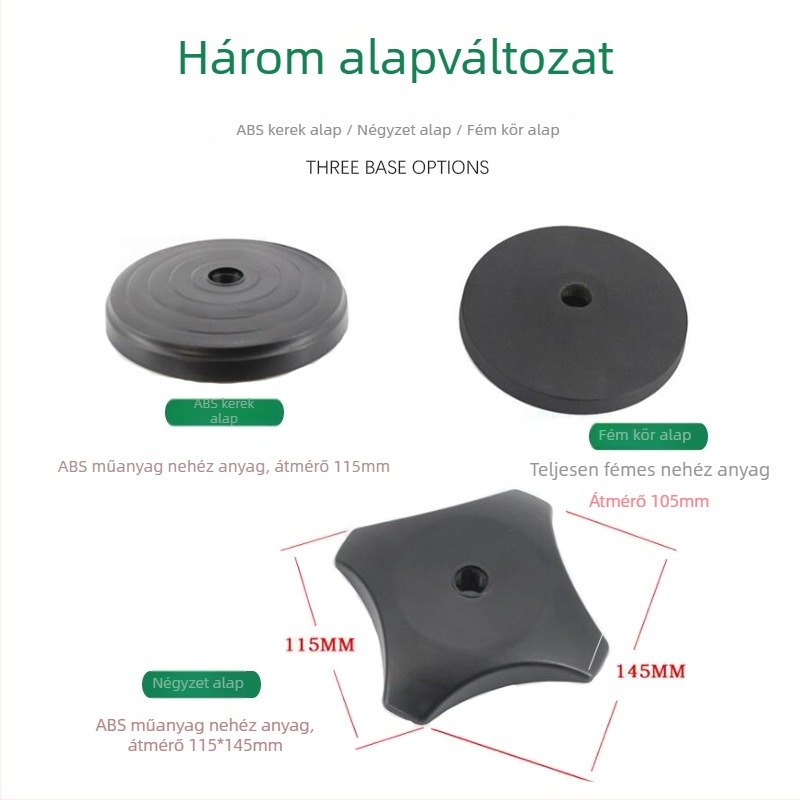 Asztali tartó telefonhoz és mikrofonhoz állítható világítással élő közvetítéshez, kerek korong alap, fémcső konstrukció.