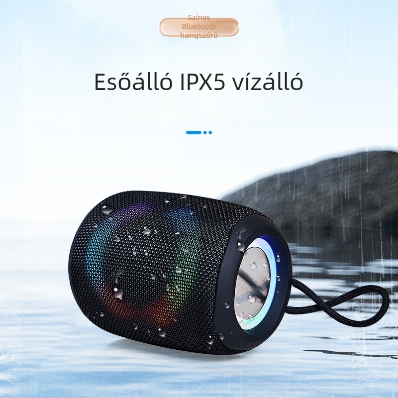 Hordozható Bluetooth hangszóró, kettős driveuri, Bluetooth 5.3, IPX5 vízálló, 5W teljesítmény, beépített 1000–1200 mAh akkumulátor, frekvenciatartomány 100 Hz–20 kHz