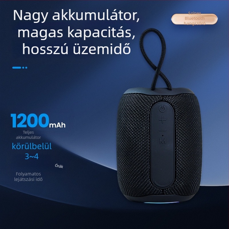 Hordozható Bluetooth hangszóró, kettős driveuri, Bluetooth 5.3, IPX5 vízálló, 5W teljesítmény, beépített 1000–1200 mAh akkumulátor, frekvenciatartomány 100 Hz–20 kHz