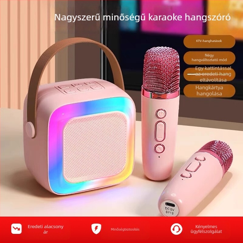 Kis hordozható Bluetooth karaoke hangszóró beépített akkumulátorral (Bluetooth 5.0, IPX7, 5W, frekvenciasáv 100 Hz–20 kHz, 800–1000 mAh)