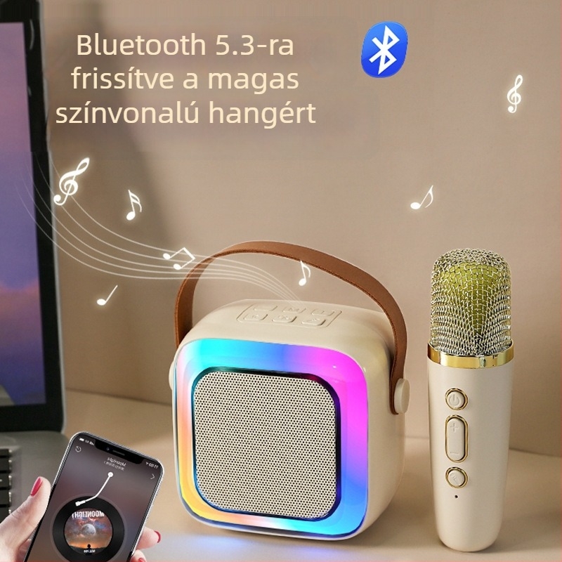 Kis hordozható Bluetooth karaoke hangszóró beépített akkumulátorral (Bluetooth 5.0, IPX7, 5W, frekvenciasáv 100 Hz–20 kHz, 800–1000 mAh)