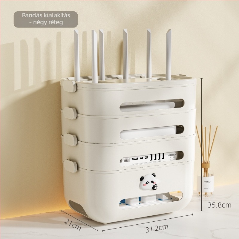 Wi‑Fi router és set‑top box kábelrendező doboz — asztali szervező, PP műanyag, modern minimalist design
