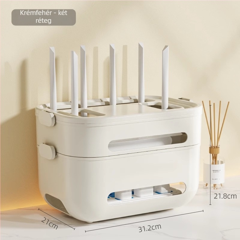 Wi‑Fi router és set‑top box kábelrendező doboz — asztali szervező, PP műanyag, modern minimalist design