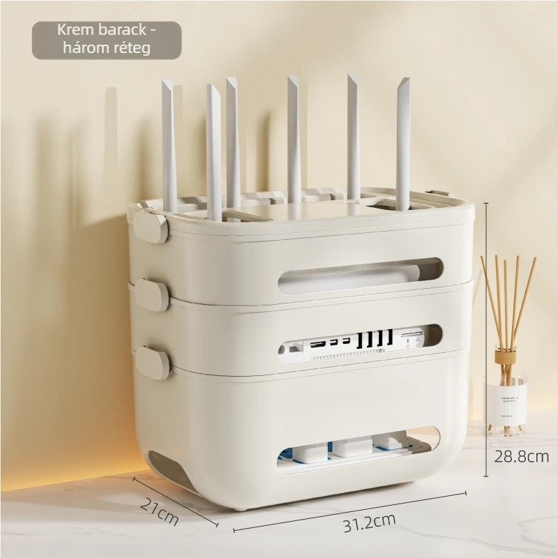 Wi‑Fi router és set‑top box kábelrendező doboz — asztali szervező, PP műanyag, modern minimalist design