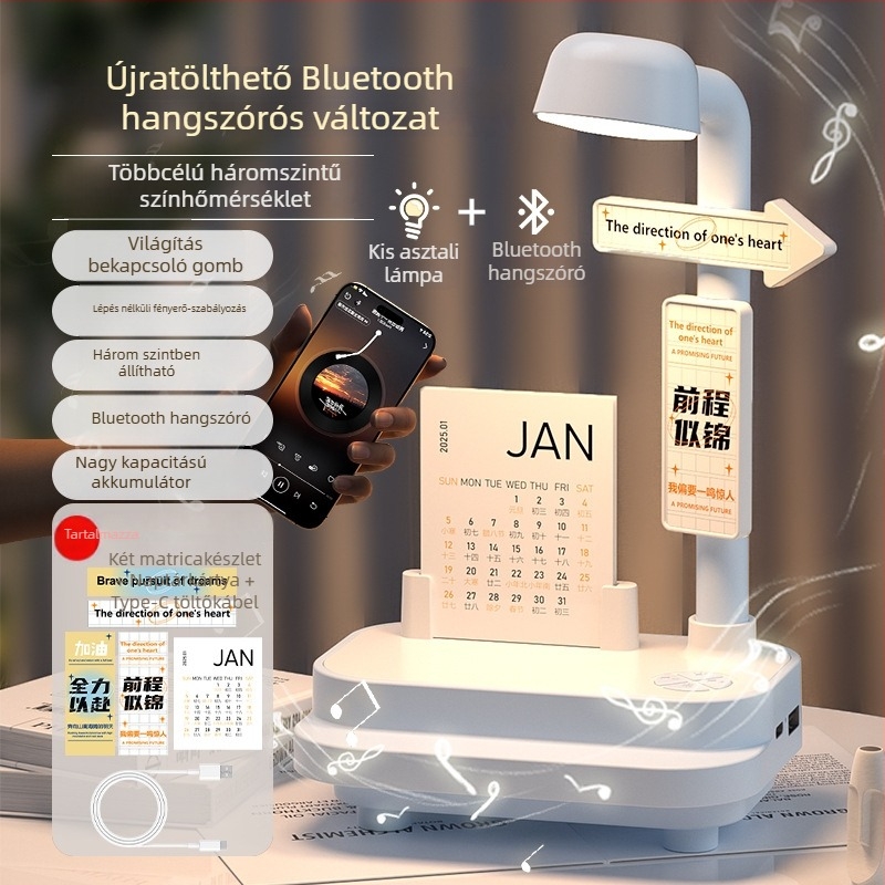 Kreatív Bluetooth audió éjjeli lámpa hálószobába – kétfunkciós asztali lámpa, 3 fényhőmérséklet, 1200Ah akkumulátor, 5V/2A