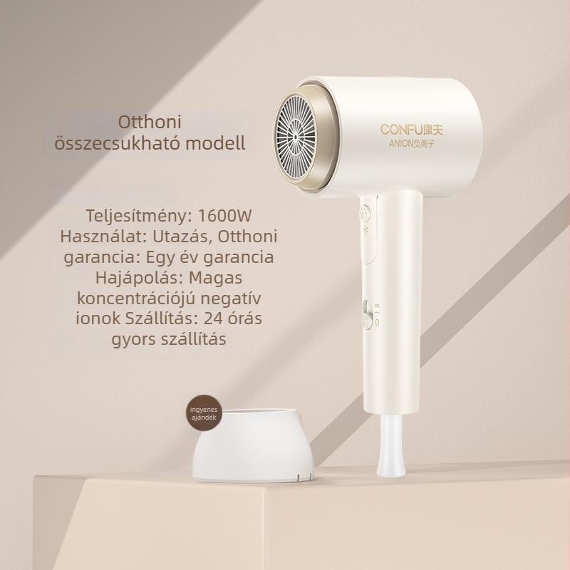 Confu KF-3153 hajszárító negatív ionokkal, összecsukható, 1600W, 220V, meleg és hideg levegő