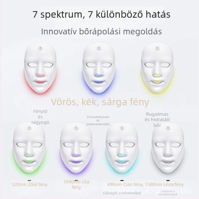 LED arcfelújító készülék – Bőrmegújítás LED fényterápiával; Beépített akkumulátor 800–1000 mAh; Otthoni használat; IPX0; Fizioterápiás készülék