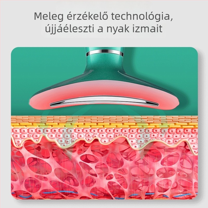 Nyaki szépségkészülék arcmaszázzsal, lifting és melegítés funkcióval; ultrahangos és színfény terápiával; negatív/pozitív ion terápiával; beépített akkumulátor 500–800 mAh