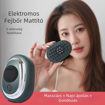 Elektromos fejbőr masszírozó fésű folyadékadagolóval és görgőgolyó-masszírozóval – illóolaj alkalmazó a hajápoláshoz, modell KL-5885B, súly 109 g, tartozékok: masszírozó fésű, használati útmutató, töltőkábel