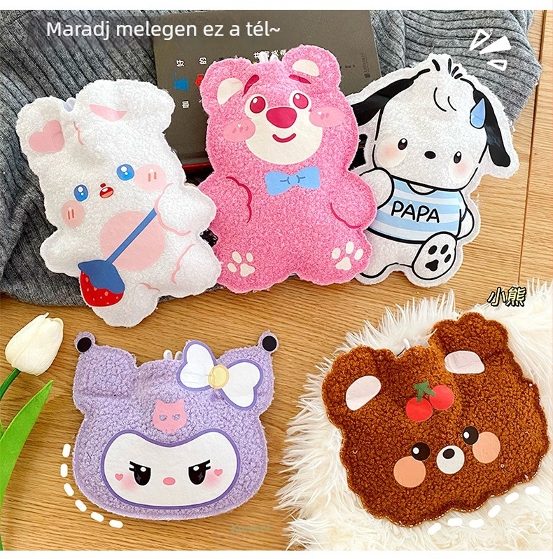 Vízben töltött melegítőüveg – Teddy velúr, rajzfilmszerű stílus, kézre, lábra és gyomorra alkalmas, melegítés víz befecskendezésével, 38 g