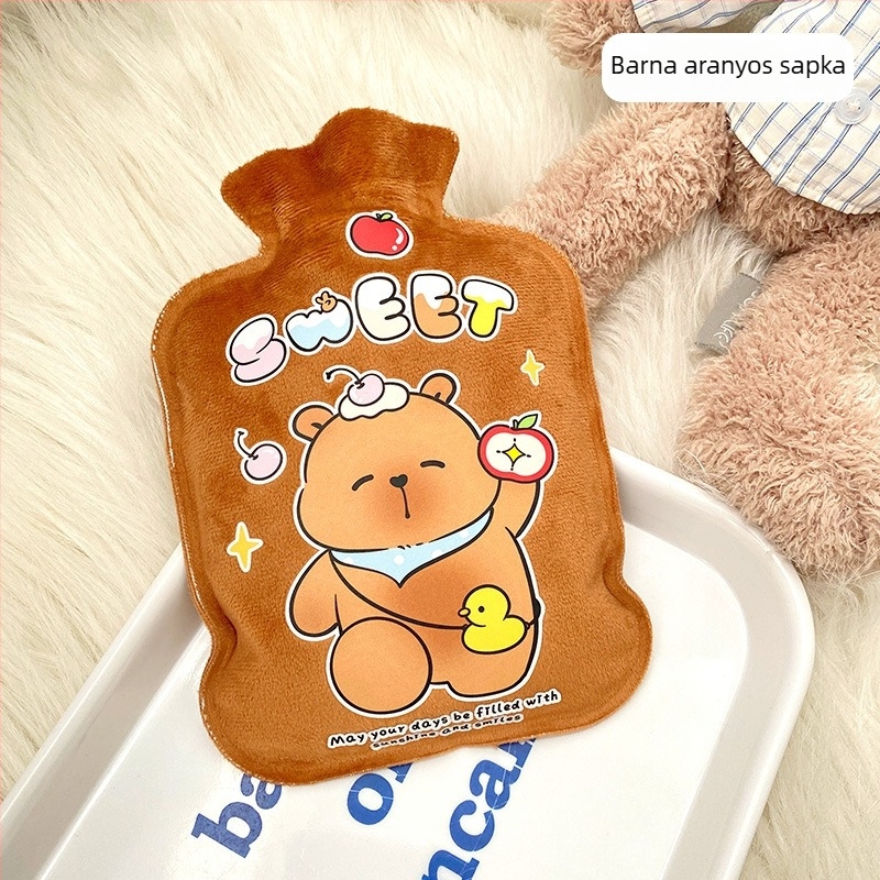 Vízben töltött melegítőüveg – Teddy velúr, rajzfilmszerű stílus, kézre, lábra és gyomorra alkalmas, melegítés víz befecskendezésével, 38 g