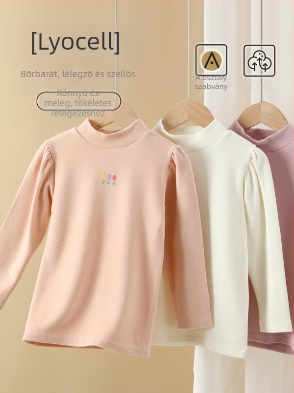 Lányoknak szóló téli felső, kerek nyakkal, Lyocell 50,6%, 330 g/m², puha érintésű anyag
